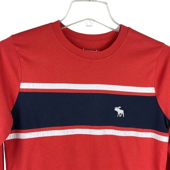 Abercrombie Kids T-Shirt Long Sleeve Crew Neck Orange Blue White Stripes - Picture 3 of 8